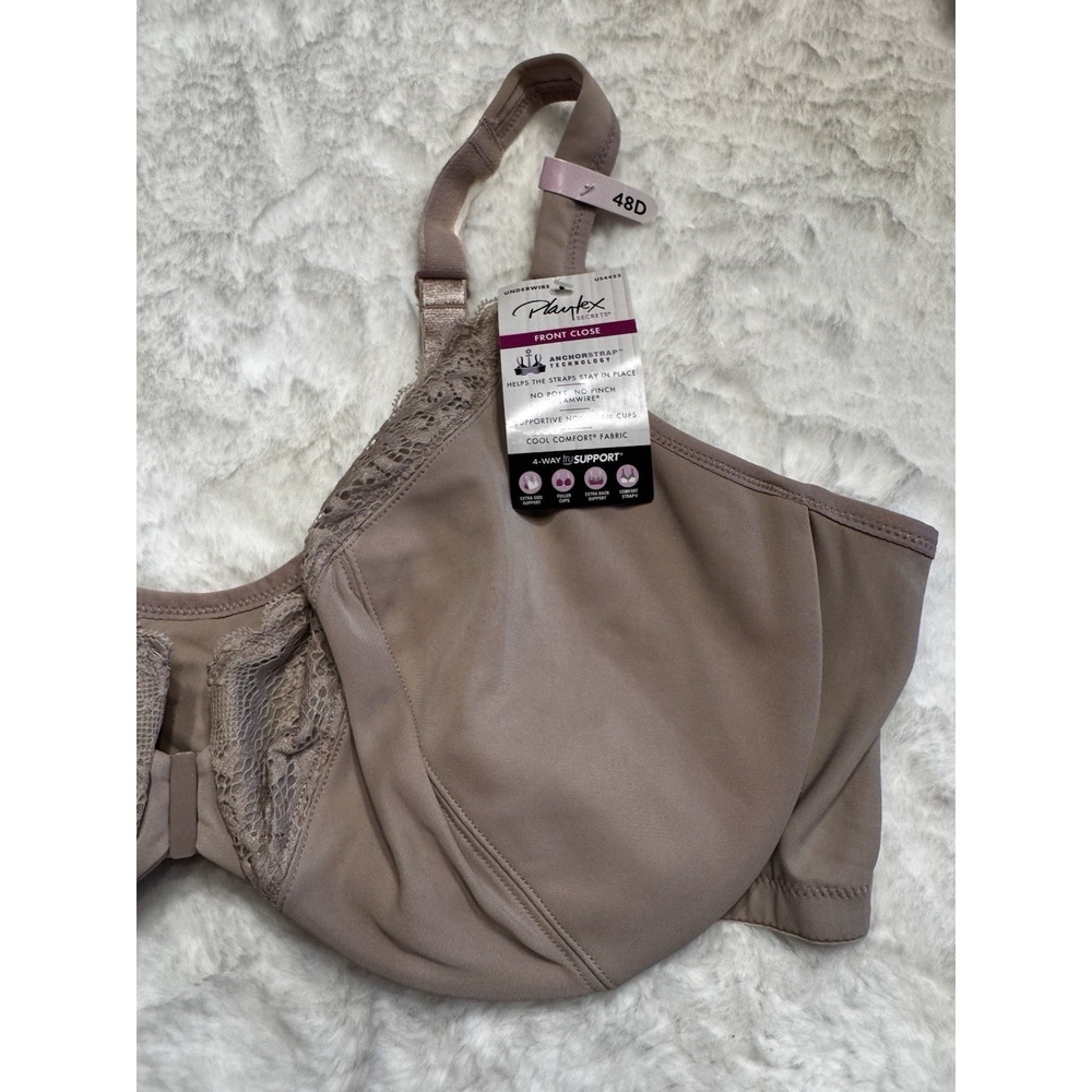 New Playtex 4423 Secrets Bra Dreamwire Front Close Anchorstrap Beige Nude 48D - Picture 4 of 11